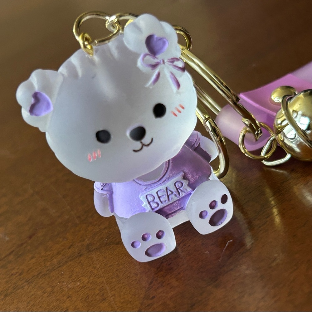Adorable Purple and White Bear Keychain